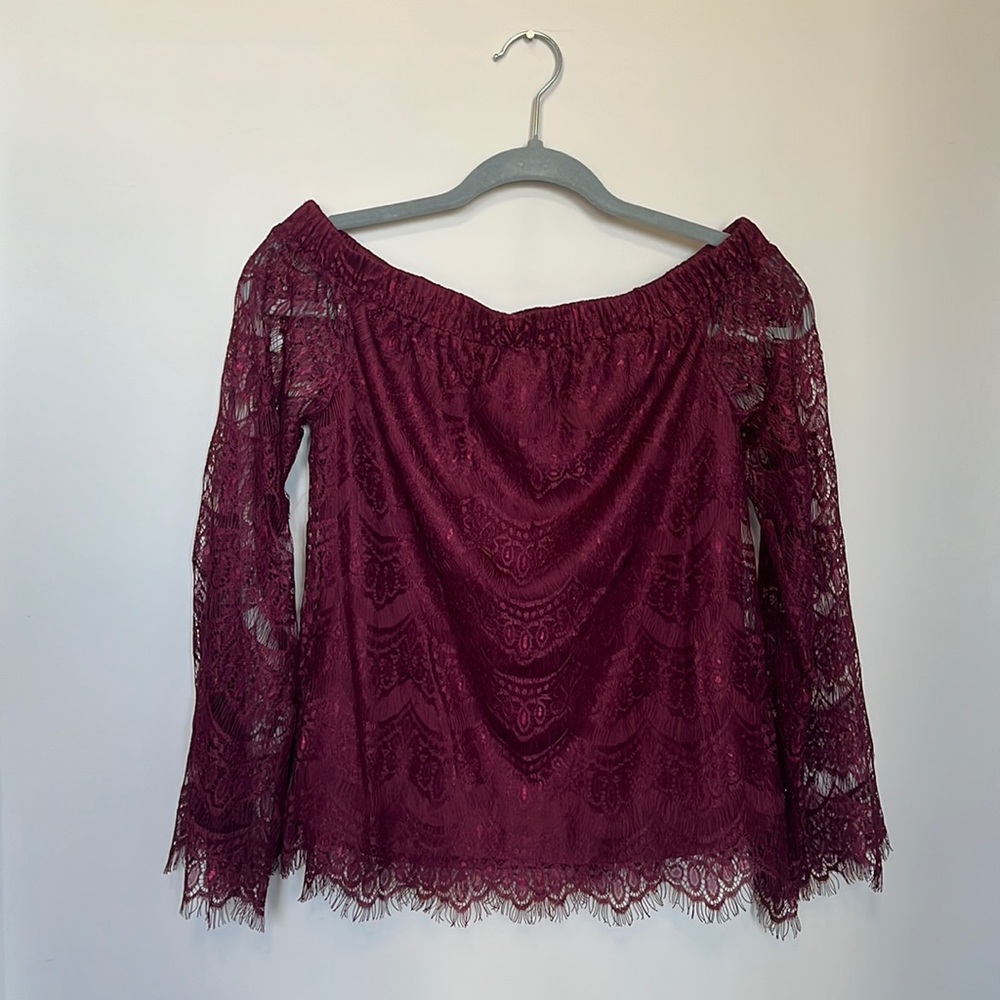 Maroon Off the Shoulder Lace Blouse